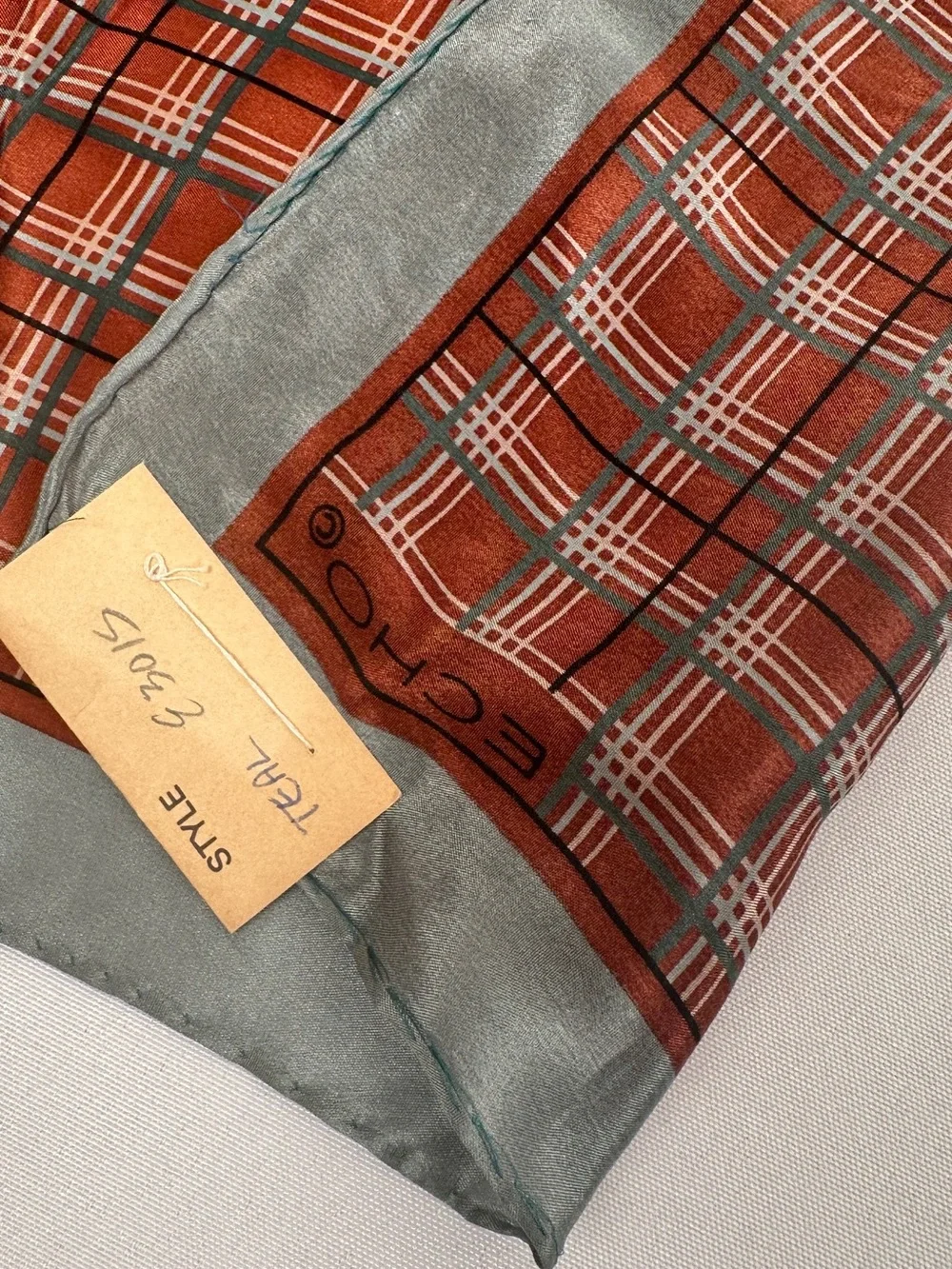 Echo Vintage NWT Plaid 100% Silk Scarf Japan Rust/Sage